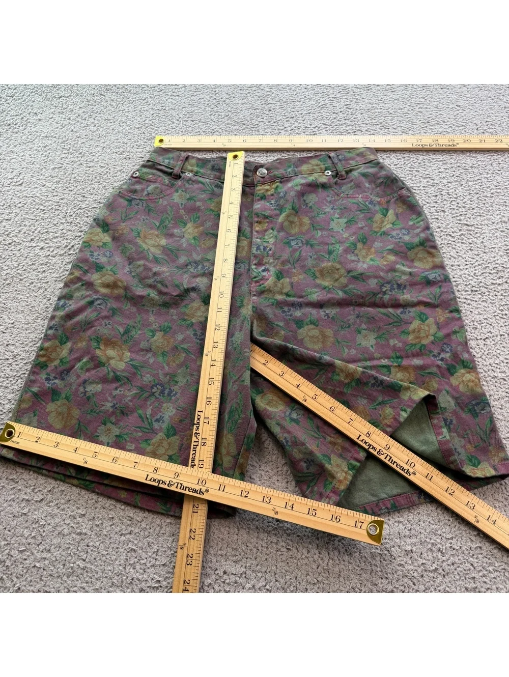 Vintage 80s American Weekend Floral Denim Shorts Womens 14 High Waist Long Jorts